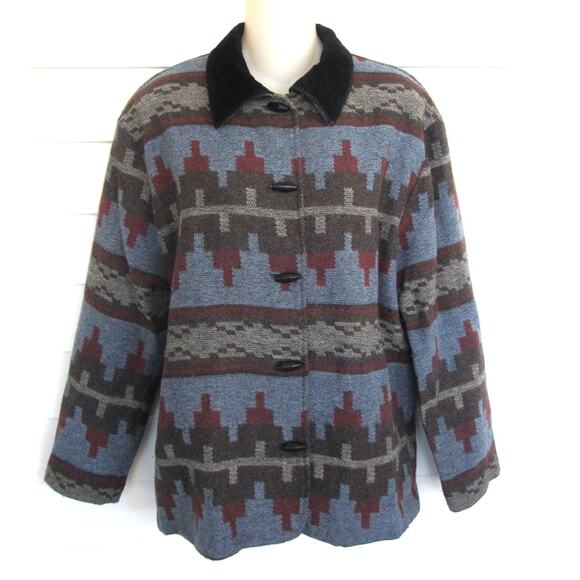 Vintage Western Aztec Print Lightweight Wool Jacket - Picture 1 of 6